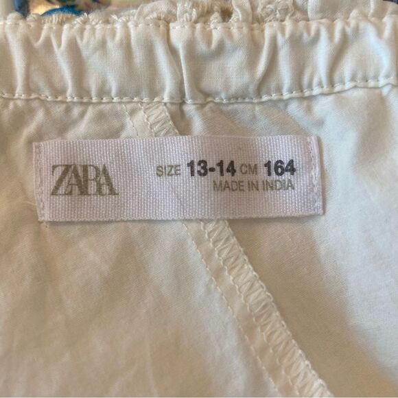 Zara Embroidered Asymmetric White Dress Size 13-14.  B65 - Picture 5 of 8